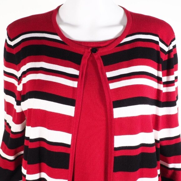 Alfred Dunner Women Size M Cardigan Set One Piece Striped Red Black White - Picture 3 of 9
